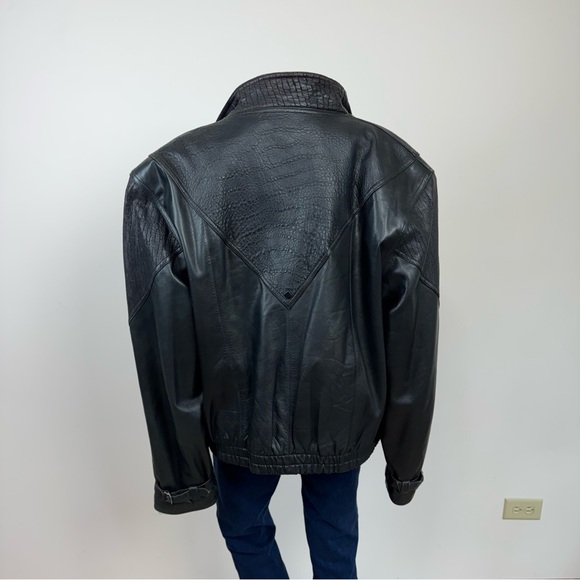 Marc Buchanan Pelle Pelle Oversized Textured Black Leather Moto Jacket Vintage - Picture 16 of 17